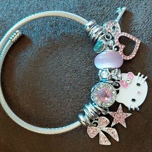 Hello Kitty Silver and Pink Charm Bangle